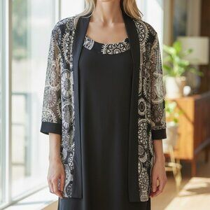 R&M Richards Sleeveless Dress Blk/Wht Lace Jacket Sz 12 NWT